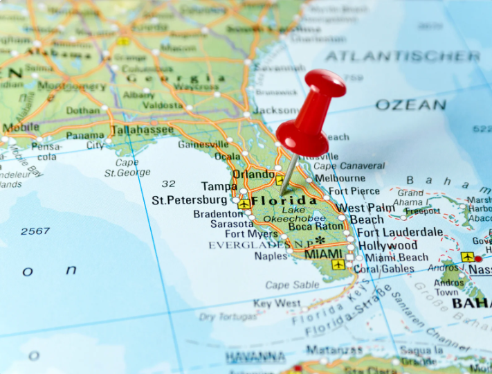 Picture of Florida with a Push Pin
